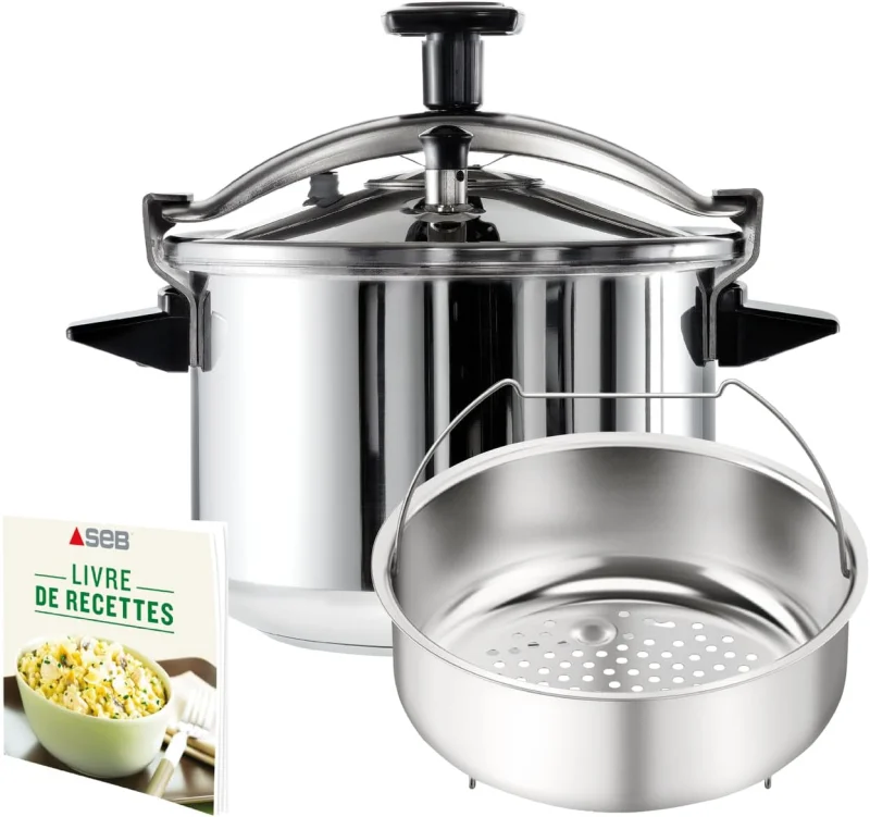 Autocuiseur SEB Authentique inox 8 litres avec panier vapeur et livret de recettes