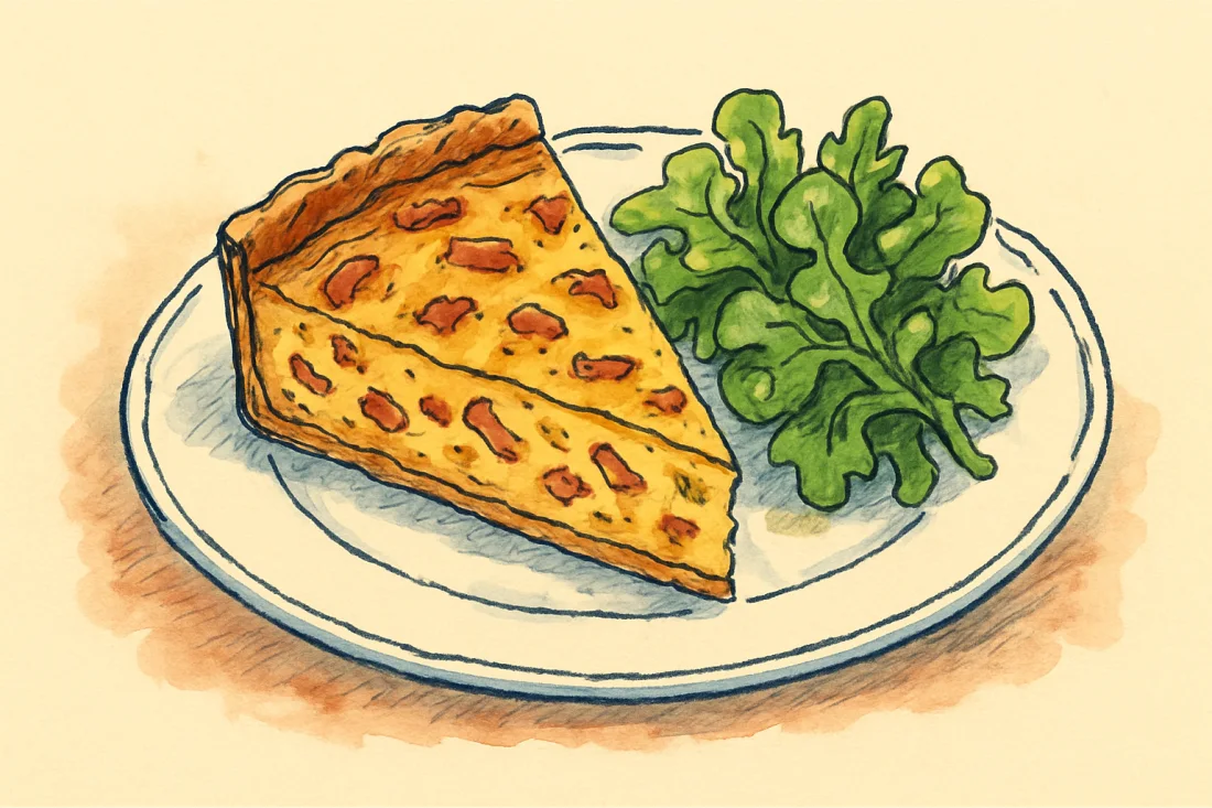 Croquis : part de quiche lorraine et salade verte