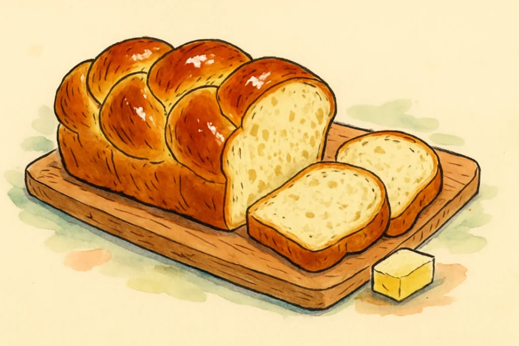 Croquis brioche tressee doree tranchee