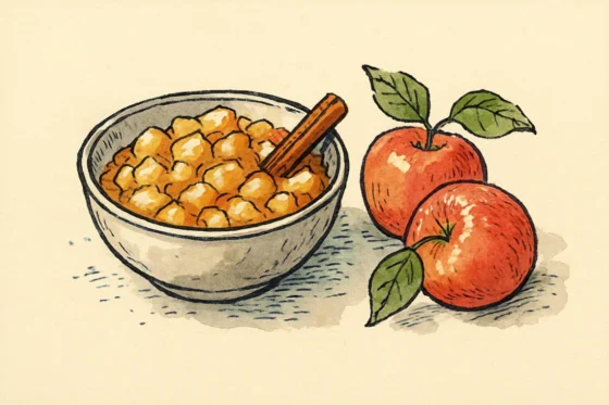 Croquis bol de compote de pommes avec cannelle et pommes fraiches