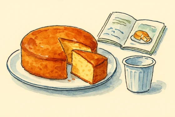 Croquis gateau au yaourt tranche avec pot de yaourt