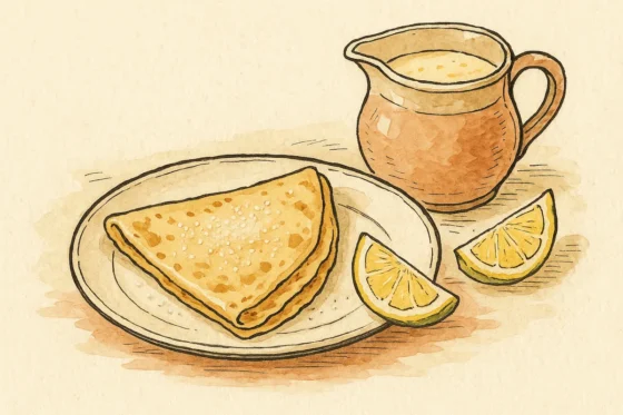 Croquis d'une crepe fine pliee saupoudree de sucre