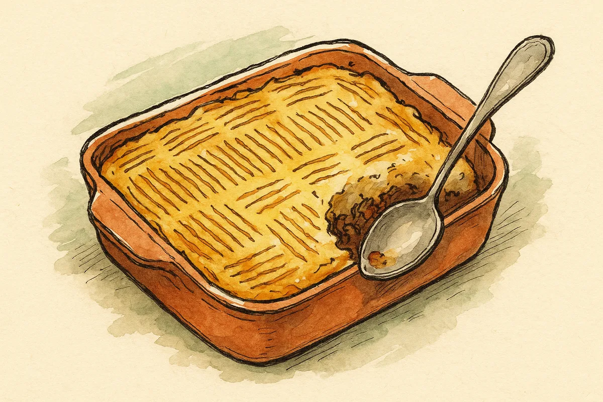 Croquis d'un hachis parmentier gratine dans son plat