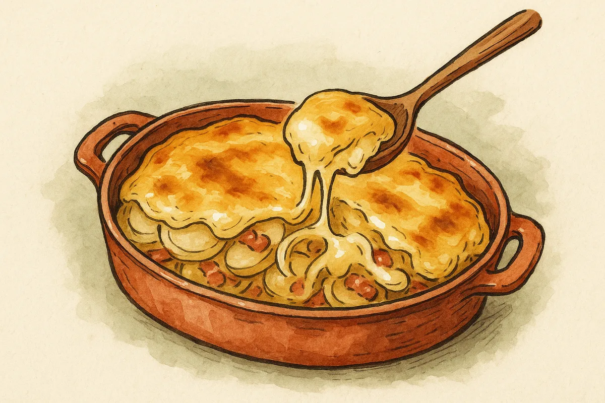 Croquis d'une tartiflette gratinee au reblochon